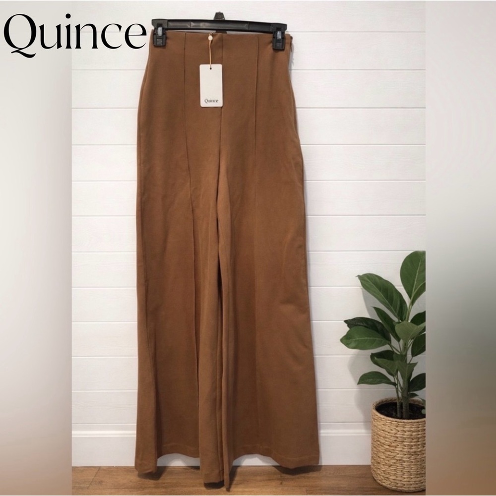 🔥🌺💜NWT Quince Ultra-Stretch Wide Leg Pants Small | High Rise Camel Chic